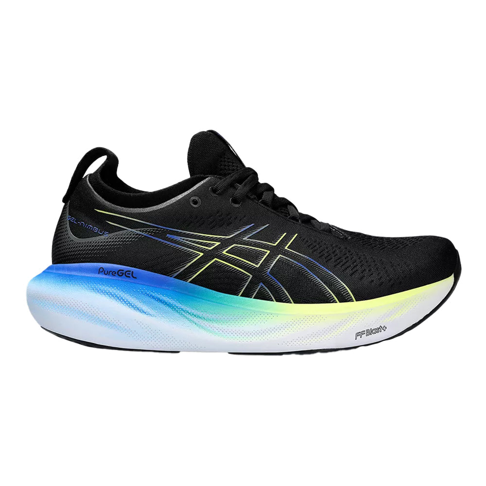 Men's Asics Gel-Nimbus 25, Black/Glow Yellow, 10 2E Wide